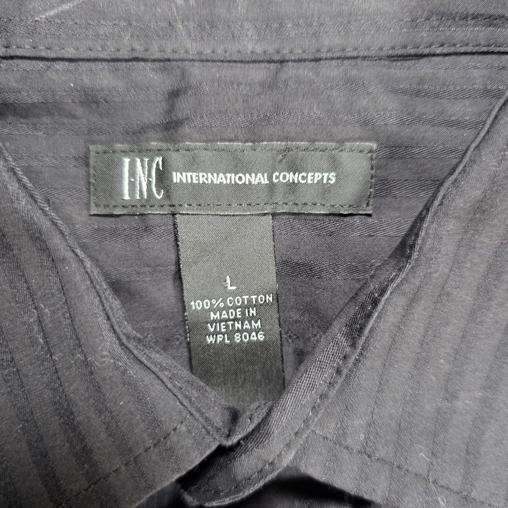 NWT INC International Concepts Mens‎ Black Striped Long Sleeve Shirt Size Large - Picture 2 of 10